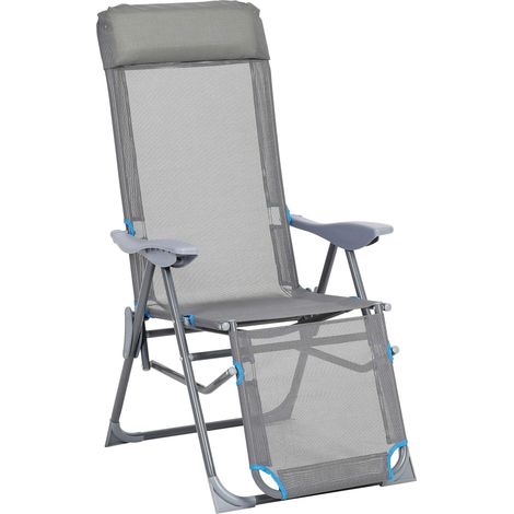 Greemotion Sedia Sdraio Pieghevole Alluminio Telo textilene con poggiapiedi braccioli Schienale Regolabile in 5 Posizioni Lido, ca. 59 x 190 x 75 cm, Grigio/Blu (1/4)