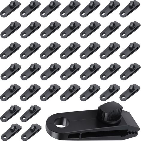 Lot de 40 clips de fixation pour bâche et tente - Attaches pour bâche de piscine, remorque, auvent - Pince à fixation universelle - Noir (1/5)