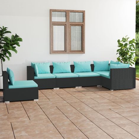 6-tlg. Garten-Lounge-Set mit Kissen Poly Rattan Schwarz (1/5)
