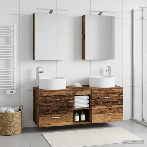 vidaXL Bathroom Furniture Set 5 pcs Old Wood Engineered Wood and Glass (1/5)