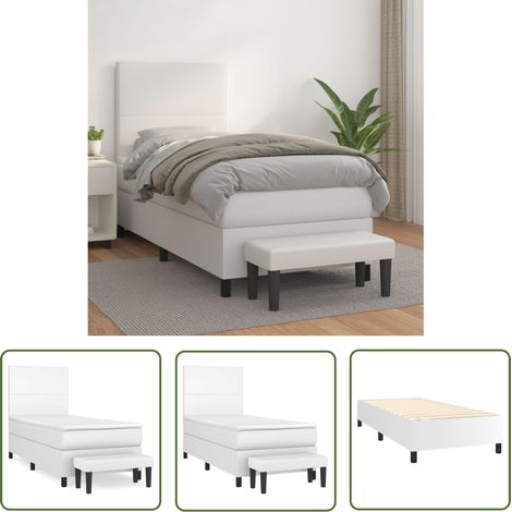 The Living Store Sommier à lattes de lit avec matelas Blanc 90x200 cm Similicuir - Lit Plateforme - Lit Double - Lit Design - Literie Blanche - Matelas À Ressorts Ensachés (1/5)