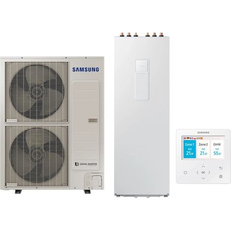 bomba de calor aire-agua split samsung ae120rxydeg/eu climatehub + bombona ae260rnwmeg/eu de 260 litros con mando incluido