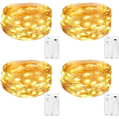 Guirlande Lumineuse [Lot de 4], Mini Guirlande LED a Pile 5m 50 LEDs Intérieur et Extérieur Décoration Lumière pour Chambre Noël Mariage Soirée Maison Jardin (Blanc Chaud) (1/5)