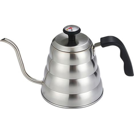 Caffettiera da 1 litro in metallo rinforzato con vassoio raccogligocce argentato. (1/2)
