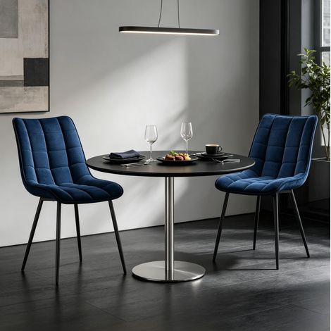 Set di 2 sedie da pranzo 46 x 39 x 85,5 cm in velluto blu con gambe in metallo (1/5)