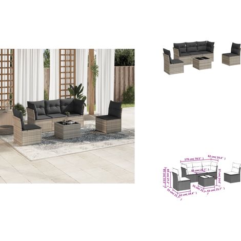 The Living Store Salon de jardin 6 pcs avec coussins gris clair résine tressée - Meuble extérieur (1/3)