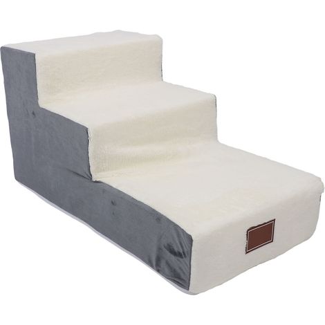 Escalier pour chien doux, confort amélioré, structure stable, look élégant, polyvalent, 3 marches, chiot pour petits chiens, chats, gris (housse et doublure) (1/5)