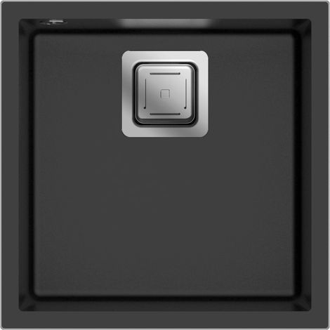 Granitspüle - Spülbecken - Küchenspüle - Schwarz - 44 x 44cm - Einbauspüle - Kratzfest, Platzsparend, Elegant, mit Siphon, Qube 44 (1/5)