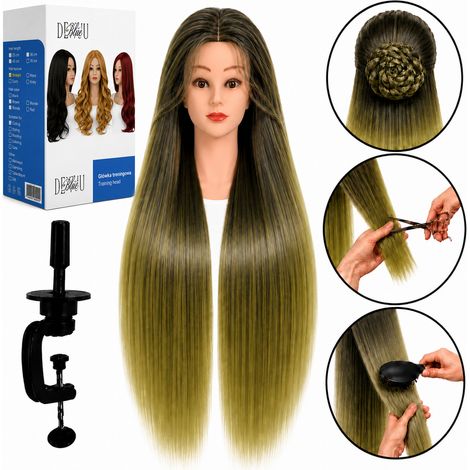 Cabeza de entrenamiento de peluquería térmica Iza de 70 cm + soporte (1/5)