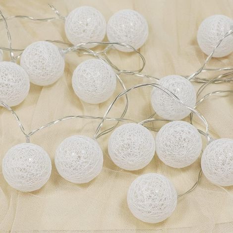 MINKUROW Guirnalda De Bolas De Algodón, Decoración Navideña Para El Hogar, 3m 20 Bolas De Luz Led, Niñas, Princesas, Niños, Bebé, Dormitorio, Decoraciones De Bodas, Batería/Recargable (6 Cm Blanco) (1/4)