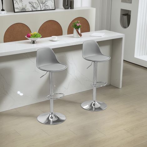 Ensemble de 2 tabourets de bar avec dossier et repose-pieds, en PP, cuir PU et acier, gris (1/5)