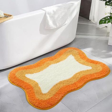 40x60cm Tapis de Bain antidérapant Lavable Orange, Doux et Moelleux Forme irrégulière, Microfibre Lavable en Machine, pour Salle de Bain (1/5)