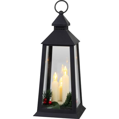 Laterne MagicHome Weihnachten, Kunststoff, schwarz, 3xLED gelb, 14x14x35 cm, 3xAAA (1/5)