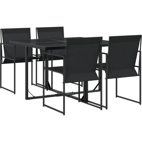 Garten Essgruppe 5-TLG. Set Tisch 4 Stühle Schwarz Textilene (1/5)