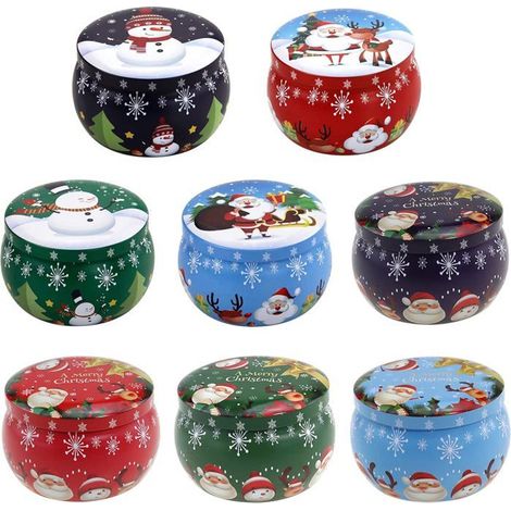 Lot de 8 pots à bougies vides, pots à bougies de Noël décoratifs ronds en métal pour bougies, boîtes à bougies avec couvercle (1/4)