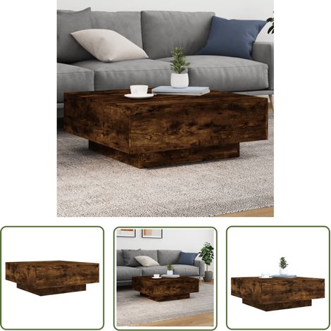 The Living Store Table basse chêne fumé 80x80x31 cm bois d'ingénierie - Table Basse - Meuble Salon - Table D'appoint - Table Design - Table En Bois (1/5)