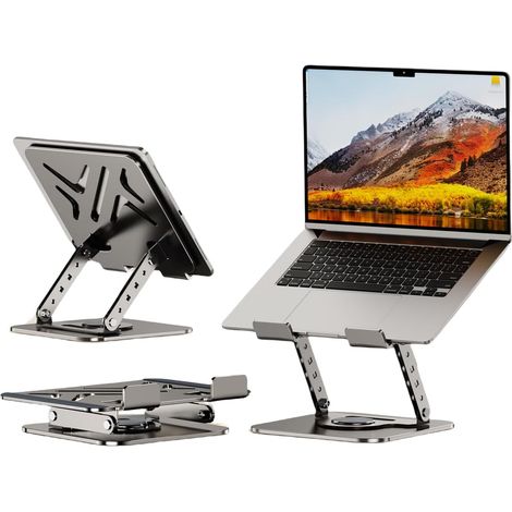 Laptopständer, Karbonstahl, 360-Grad-Drehung, Doppelarmhalterung, stabile mechanische AR-Achse, faltbar und in Höhe und Winkel verstellbar, Tragkraft 10 kg