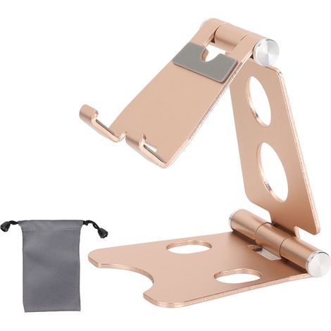 Verstellbarer Handyhalter mit mehreren Winkeln, stabiler Standfuß mit verschiedenen Befestigungsmöglichkeiten, robuster Tischständer für PC und Laptop, Gold
