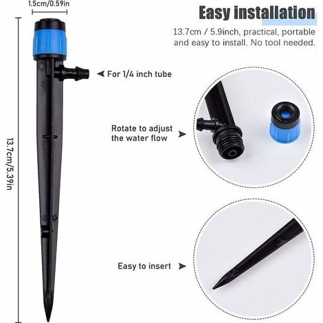 50pcs Micro-asperseur D'irrigation Goutte à Goutte, T-Audace 360 Degrés 8 Trous d'eau Flux Irrigation Emetteurs pour Tube de 1/4 (4-7mm), pour Système D'irrigation Goutte à Goutte de Jardin, Bleu (1/4)