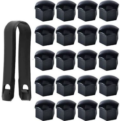 20 Pièces Caches-Écrous de Roue 17mm avec Outil de Démontage, Couvre-Boulons Hexagonaux Noirs pour Pneus Auto (1/5)