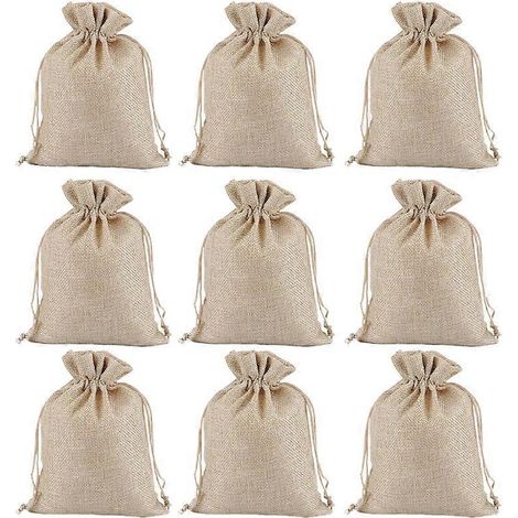 Sacs cadeaux en toile de jute beige à cordon, 10 x 14 cm, lot de 12, pour bonbons et biscuits. (1/5)