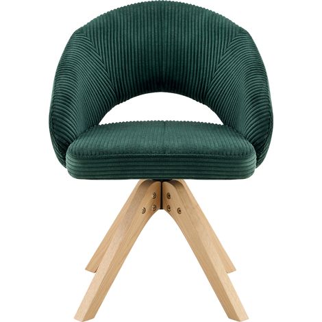 Lot de 2 chaises de salle à manger pivotantes en velours vert foncé avec pieds en bois massif, design rétro (1/5)