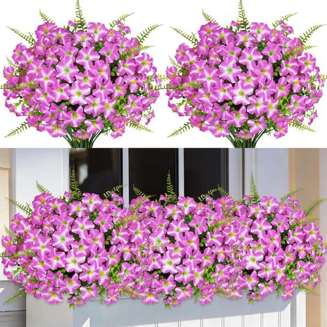 Lot de 9 plantes artificielles pour décoration de printemps - Vase violet en soie avec eucalyptus résistant aux UV - Pour cour, jardin, fenêtre, porche, terrasse, maison (fuchsia) (1/5)