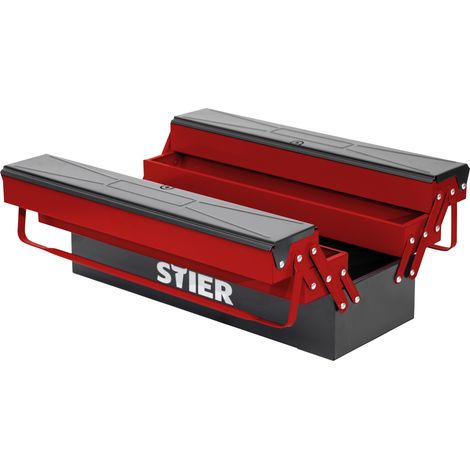 STIER Werkzeugkasten leer, sehr robust und wiederstandsfähig, aus hochwertigem Stahlblech, 520x190x200 mm, Werkzeugkoffer mit 5 Fächern, platzsparend durch kompaktes Design der Werkzeugkiste