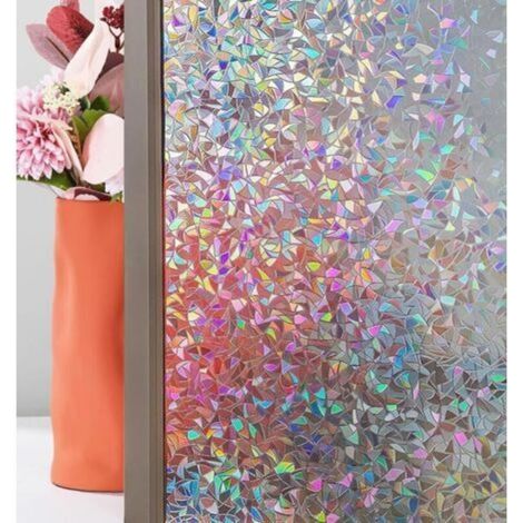 (45x200cm) 3D Decorative Window Film - Multicolor - Opaque - Self-Adhesive - Rainbow Effect - Transparent, Broken Glass (1/5)