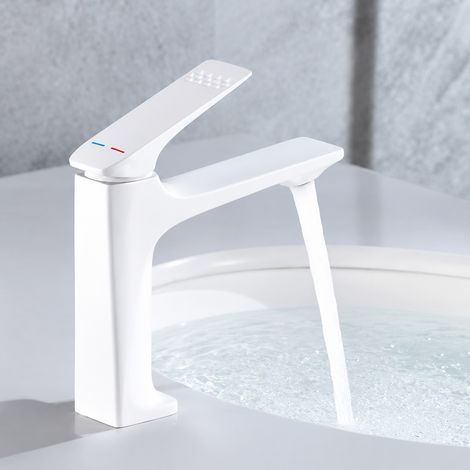Mitigeur de lavabo blanc élégant style luxe avec flexibles d'arrivée d'eau de qualité 80 cm 29,5 × 22 × 6 cm 1,85 kg – Livraison gratuite (1/2)