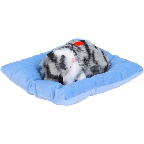 Poupée Chat Gris Fausse Simulation de Chat Endormi avec Son et Coussin - Jouet Interactif pour Animaux
