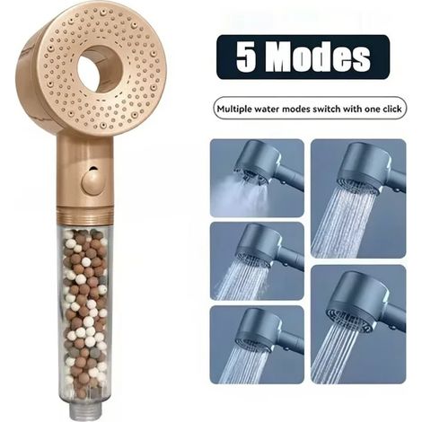Pommeau de douche massant spa (Gold b) 5 modes réglables, haute pression, économie d'eau, filtre portable, accessoires de salle de bain (1/5)