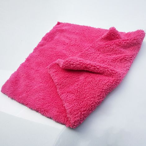 Serviette en laine corail, pour le nettoyage à sec et le polissage détaillé des voitures, 30 x 40 cm, fuchsia, lot de 2. (1/5)
