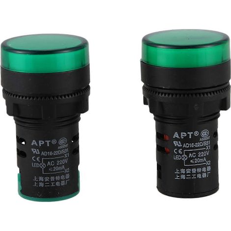 Due spie LED verdi indicatrici di alimentazione AC220V, diametro 22 mm. (1/5)