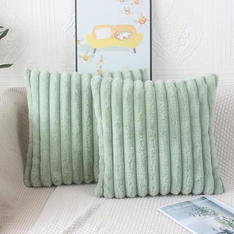 Housses de coussin vert sauge - 40 x 40 cm - fausse fourrure moelleuse, 2 pièces, pour housses de matelas de canapé (1/5)