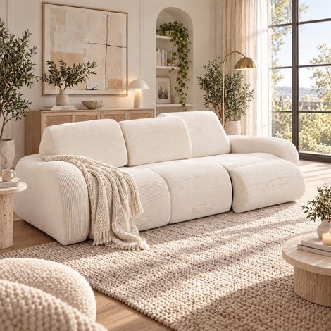 Divano modulare trasformabile 247x115x76 cm in velluto a coste beige per soggiorno – MEUBLIV (1/5)