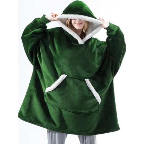 1 couverture à capuche, vert foncé, synthétique, lavable, contemporaine, pour adulte à la maison