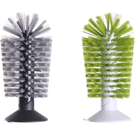 2 goupillons de nettoyage pour biberons avec ventouse, vert et gris-AquaForge (1/5)
