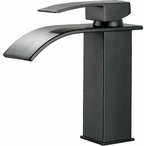 royaluxe -Mitig de lavabo Robinet cascade noir avec bec haut mitig lavabo haut monotrou (haut) (1/5)