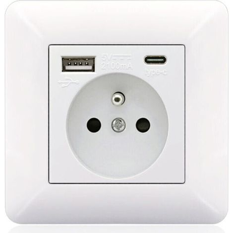 Französische Typ-C + USB 16A Typ 86 Steckdosenleiste, Anzahl der Buchsen: 2 Löcher, Anzahl der USB-Anschlüsse: 1, Anzahl der Typ-C-Anschlüsse: 1, sicher und fest (weißer Bogen)