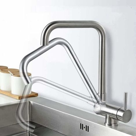 Mitigeur Cuisine Rabattable Robinet Cuisine Repliable Mitigeur d'évier Pivotant à 360° Robinetterie Cuisine en Acier Nickel Brossé pour Évier de Cuisine Pliable pour Fenêtres (1/5)