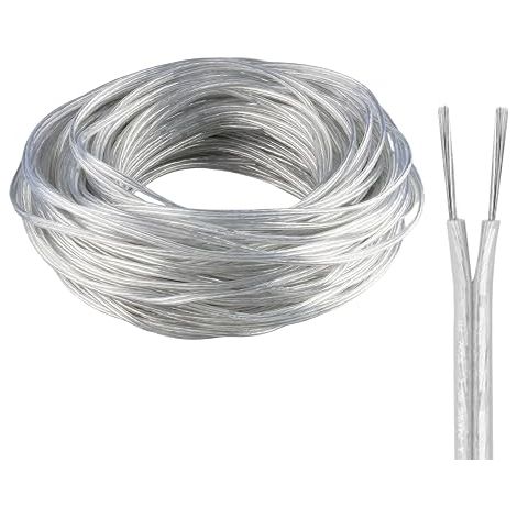 15m Clear PVC Flexible Cable 2 Core 24AWG Clear Electrical Cable 1.8mm x 3.6mm Outside Diameter for Low Power Household Appliances (1/5)