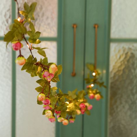 Guirlande lumineuse de 2 mètres avec 20 LED, imitation rose et feuilles, fil de cuivre, pour décoration de maison, fête sur le thème de la jungle, mariage, etc. (1/3)