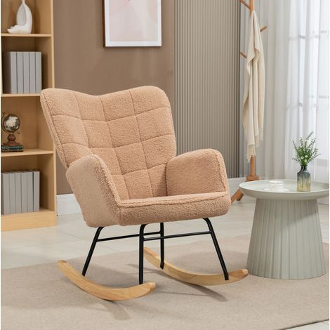 Poltrona a dondolo 98x71x101 cm marrone in poliestere con schienale alto e base in legno (1/5)