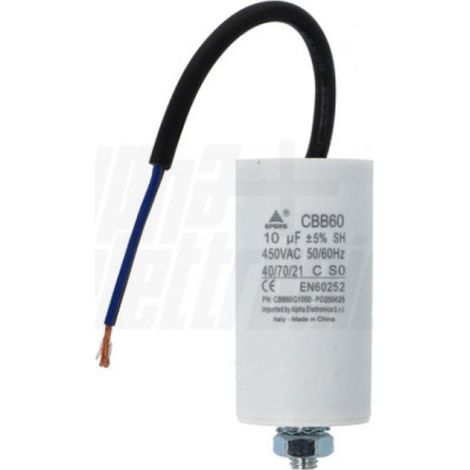 Condensatore polipropilene 10uf 450v con cavo alpha elettronica cbb60g1000