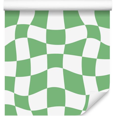 Papel pintado Casual Checkerboard Verde, Blanco y Menta 50x1000 cm (1/5)