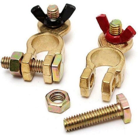 Bornes de batterie compatibles, connecteurs de batterie, usage automobile et marin, avec écrous à oreilles, rouges et noirs, paquet de 2. (1/4)