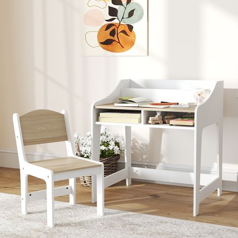 Kinder-Schreibtisch-Set mit Stauraum, offene Fächer, Stuhl, 3-8 Jahre, Holz (1/5)