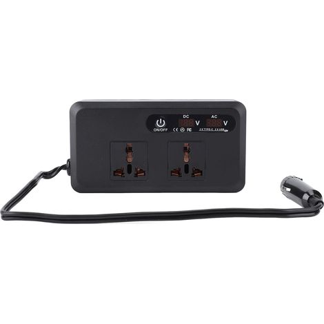 Onduleur de Voiture 200W, Convertisseur DC 12V vers AC avec 2 Prises Universelles et 2 Ports USB C, pour Téléphone Tablette Ordinateur Portable dans Voiture RV (1/5)