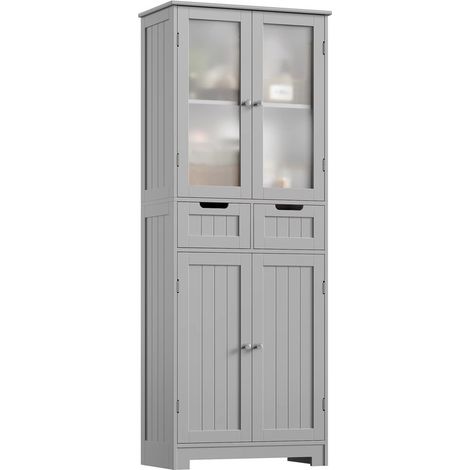 Meuble colonne cuisine 170 cm – 4 portes 2 tiroirs – Armoire haute de rangement – Design moderne pour cuisine et salle de bain Gris (1/5)